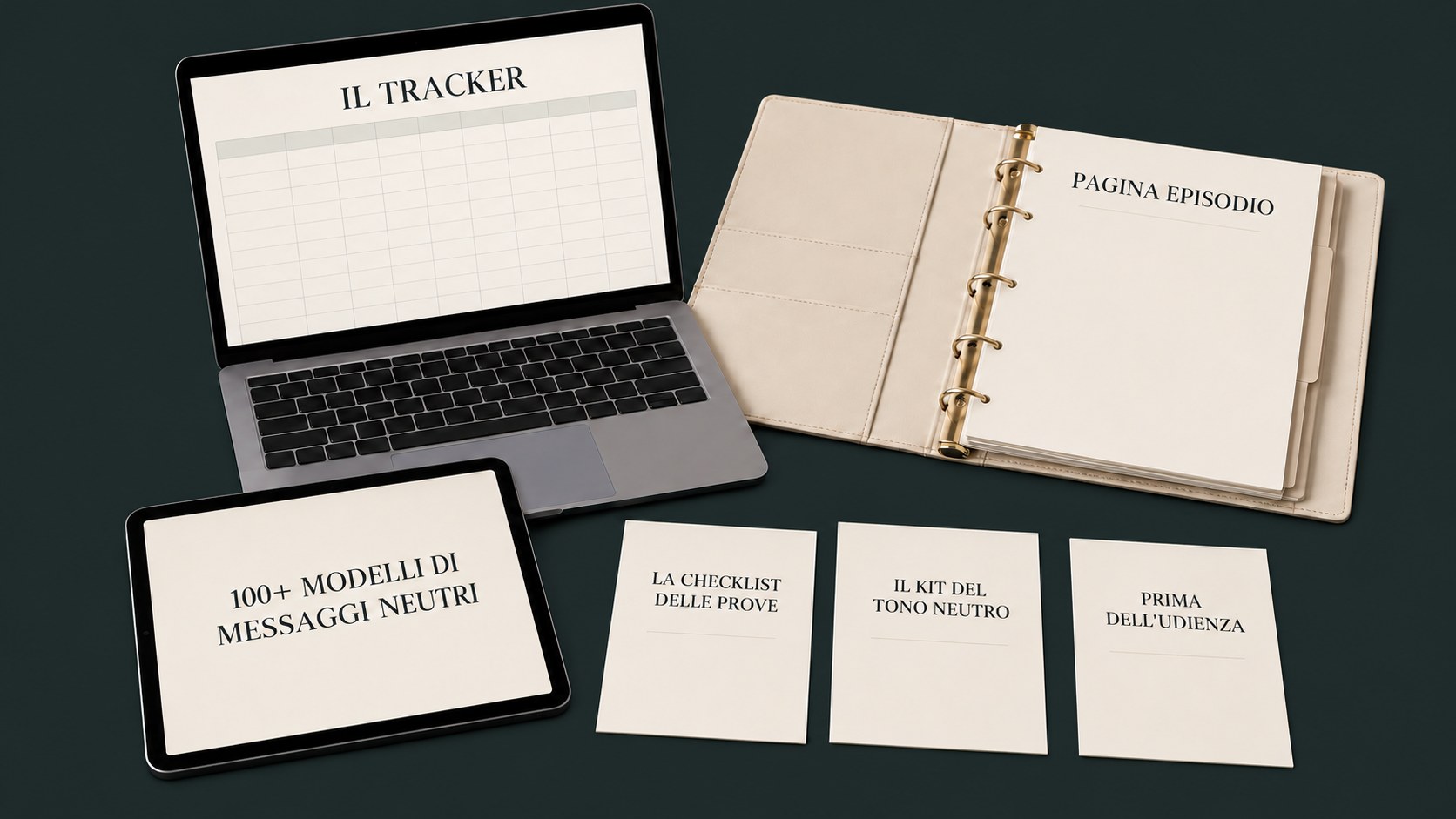 Il pacchetto completo: il tracker, il raccoglitore, i modelli di messaggi e i tre regali