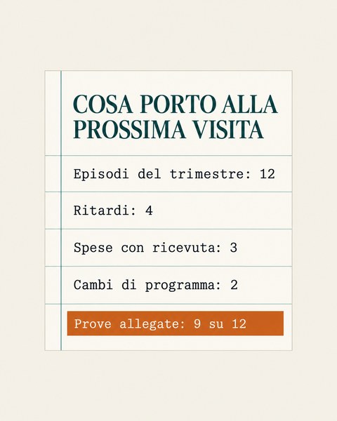Il riepilogo di una pagina da portare dall'avvocato